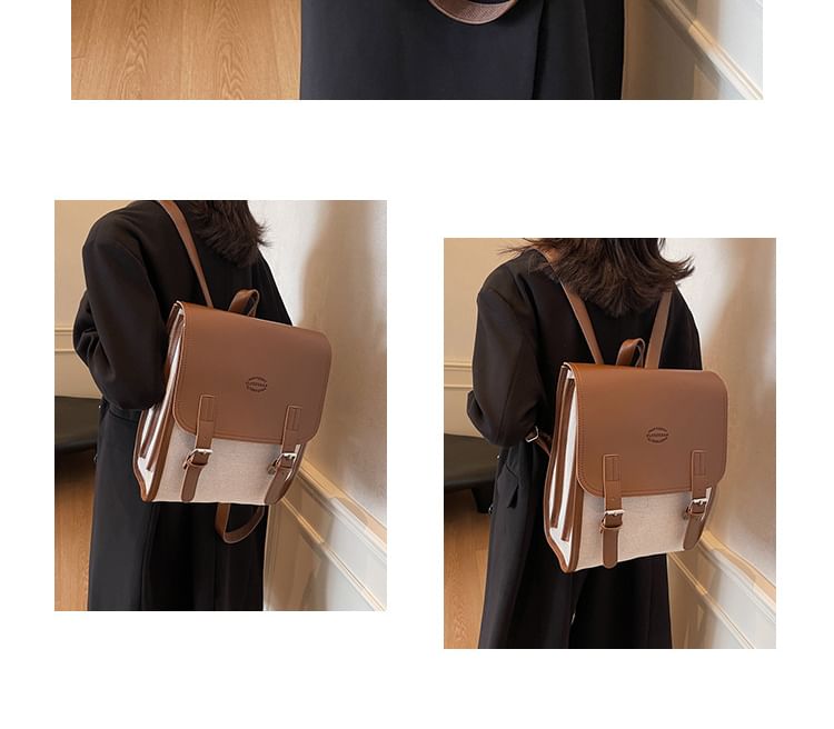 Two Backpack Flap Buckled Tone
