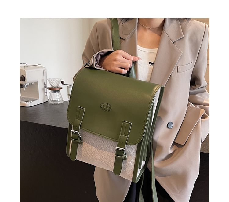 Two Backpack Flap Buckled Tone
