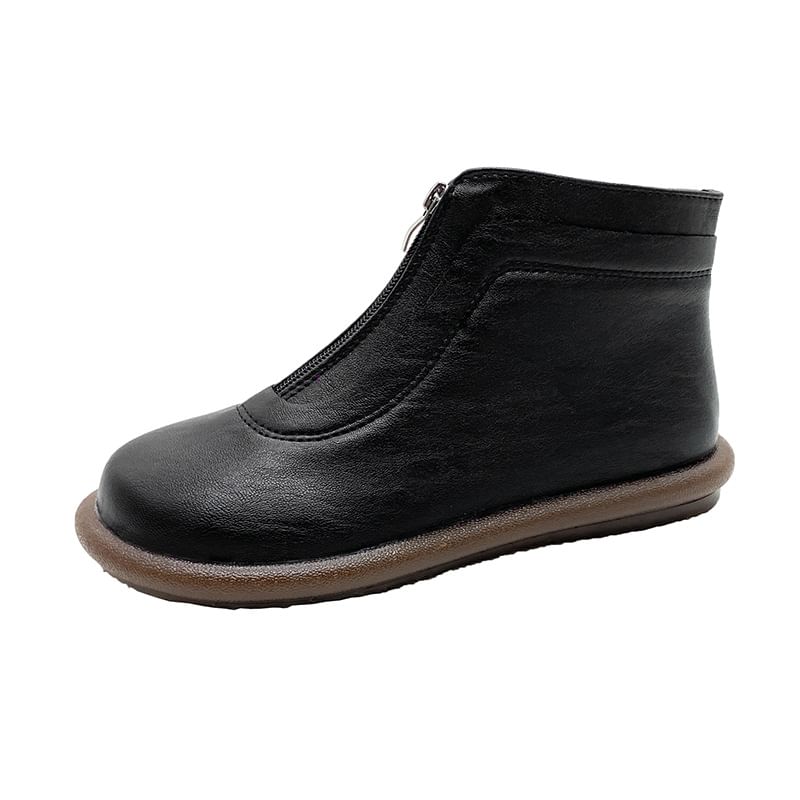 Boots Leather Short Faux Zip-Up Plain