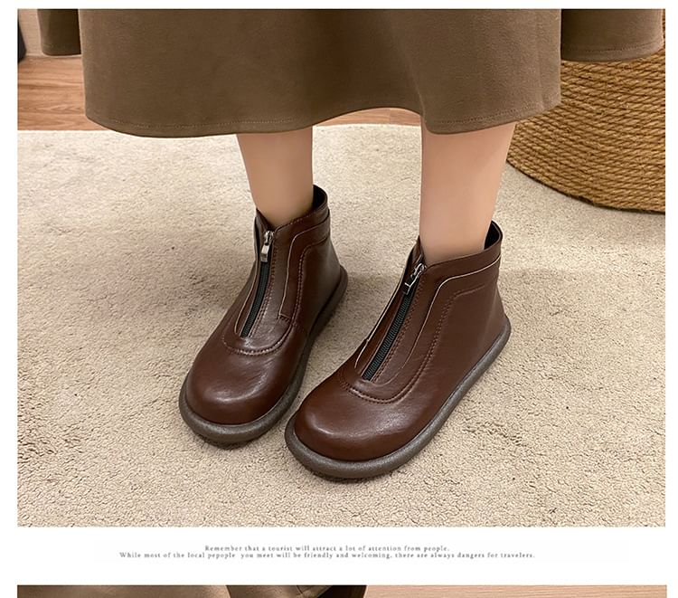 Boots Leather Short Faux Zip-Up Plain