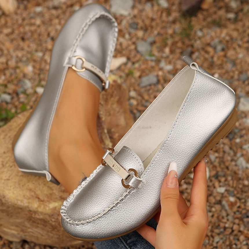 Faux Plain Leather Buckled Slip-Ons