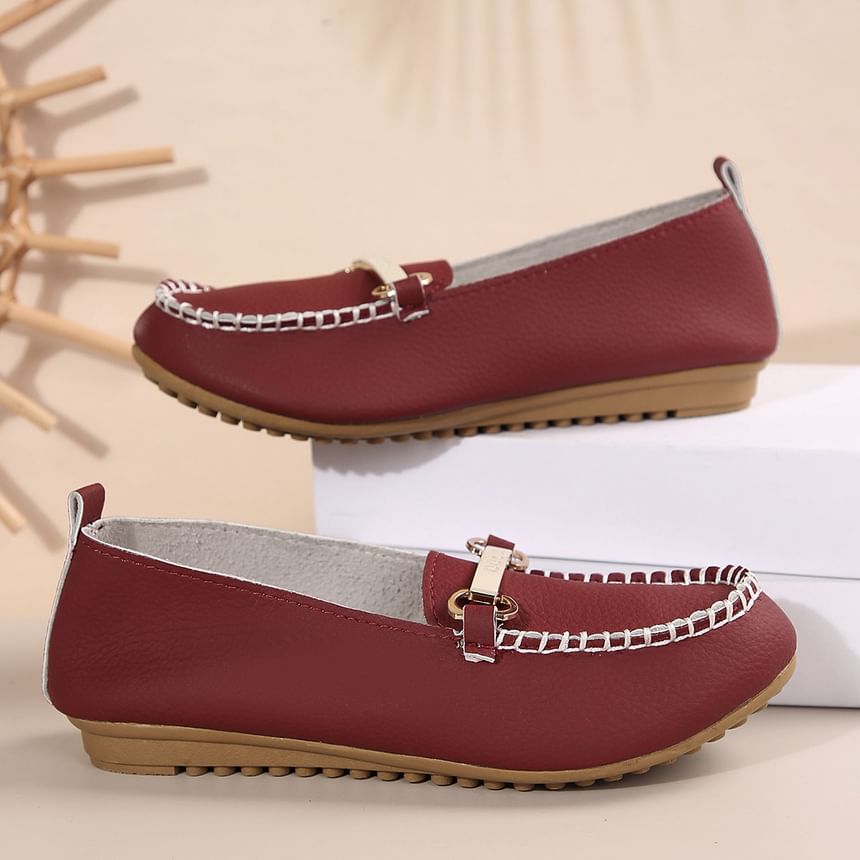 Faux Plain Leather Buckled Slip-Ons