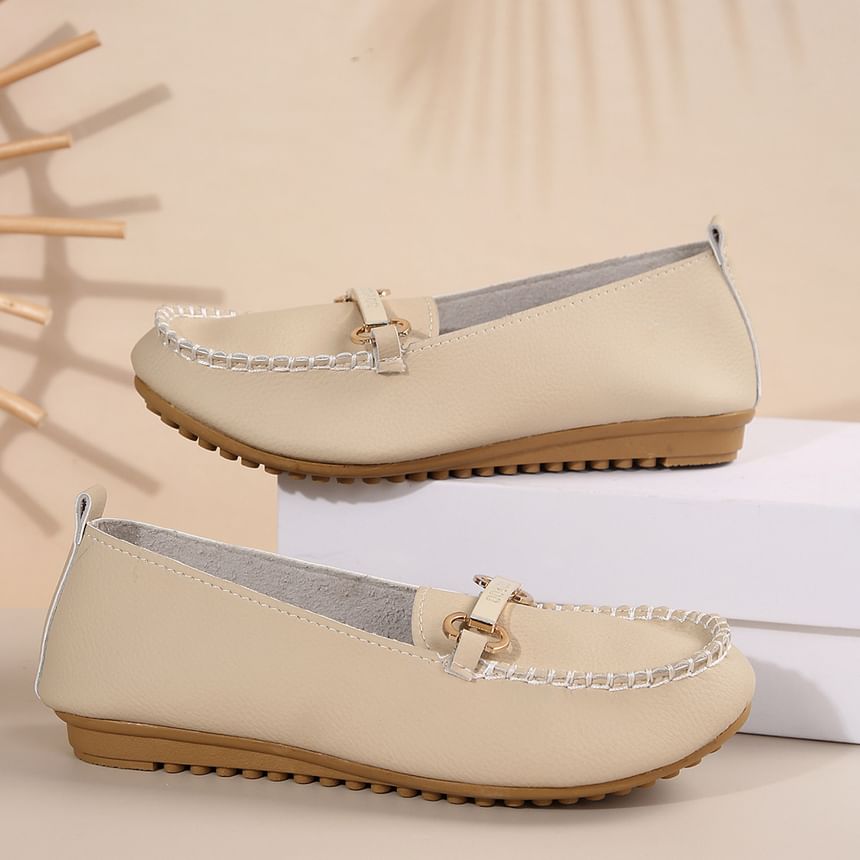 Faux Plain Leather Buckled Slip-Ons
