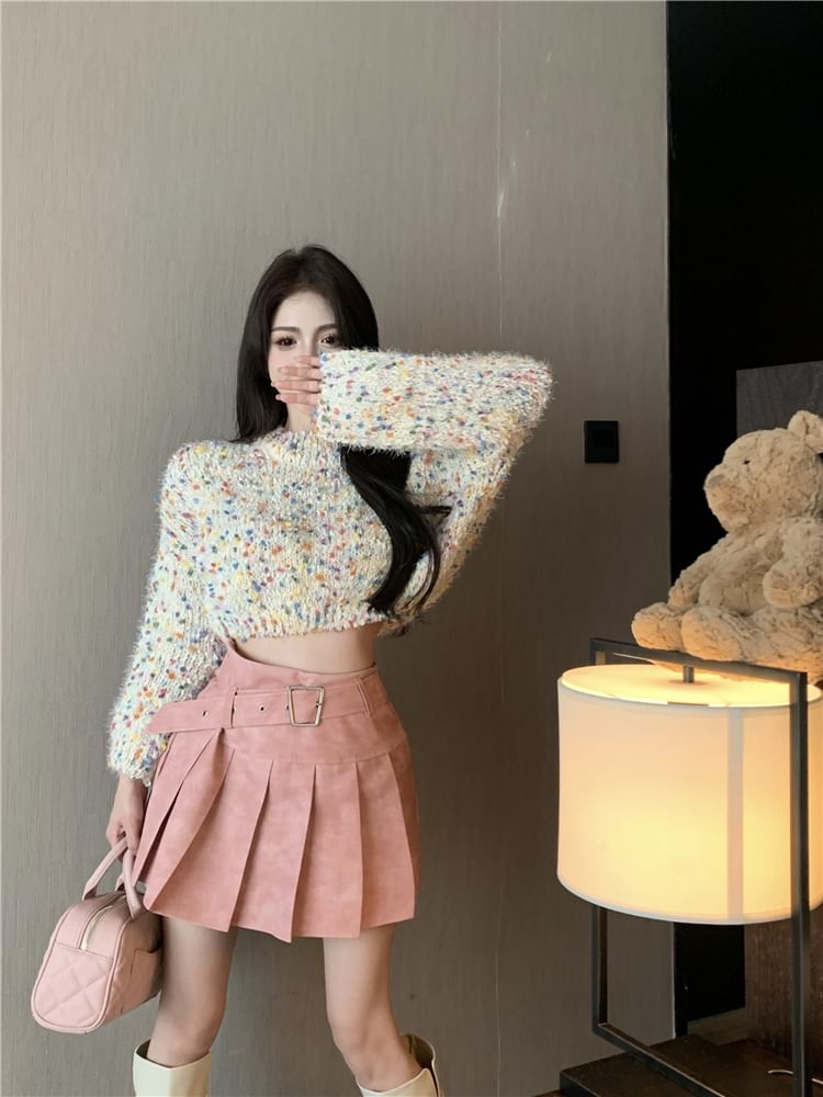 Sweater Mock Neck Mini Rise Dotted / Cropped Pleated High Washed