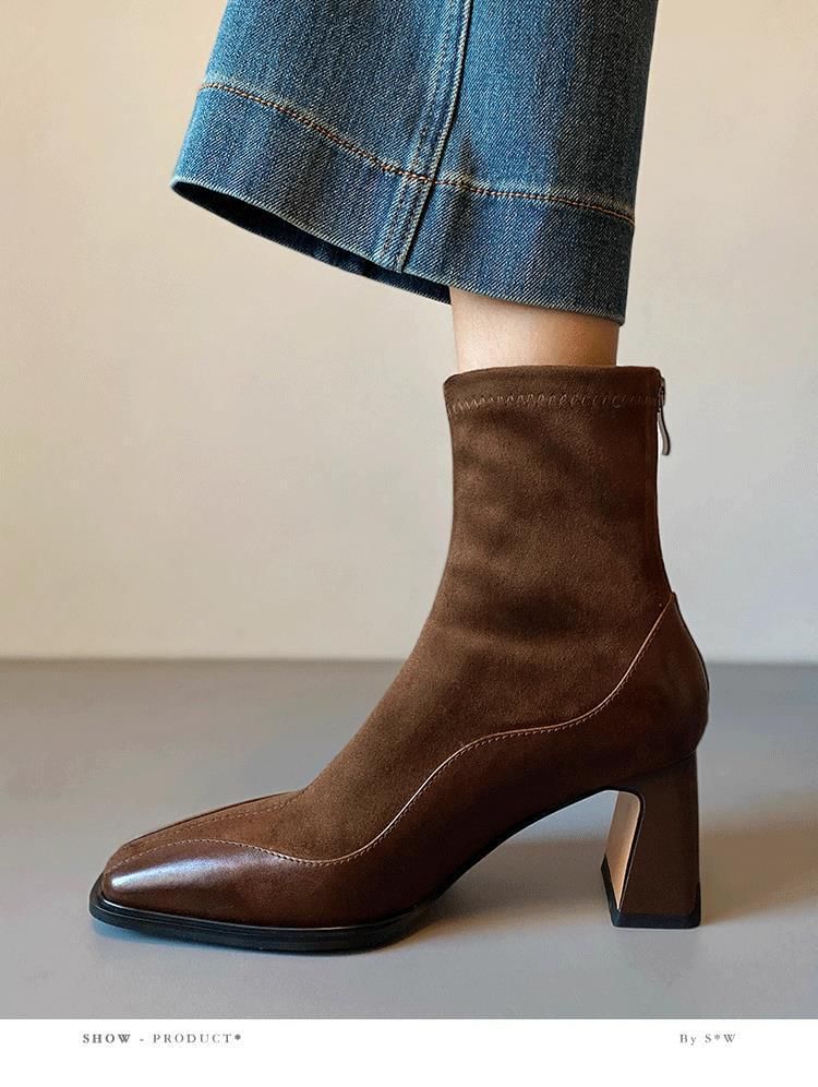 Sample Block Heel Faux Leather Short Boots