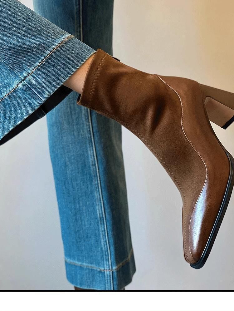 Sample Block Heel Faux Leather Short Boots