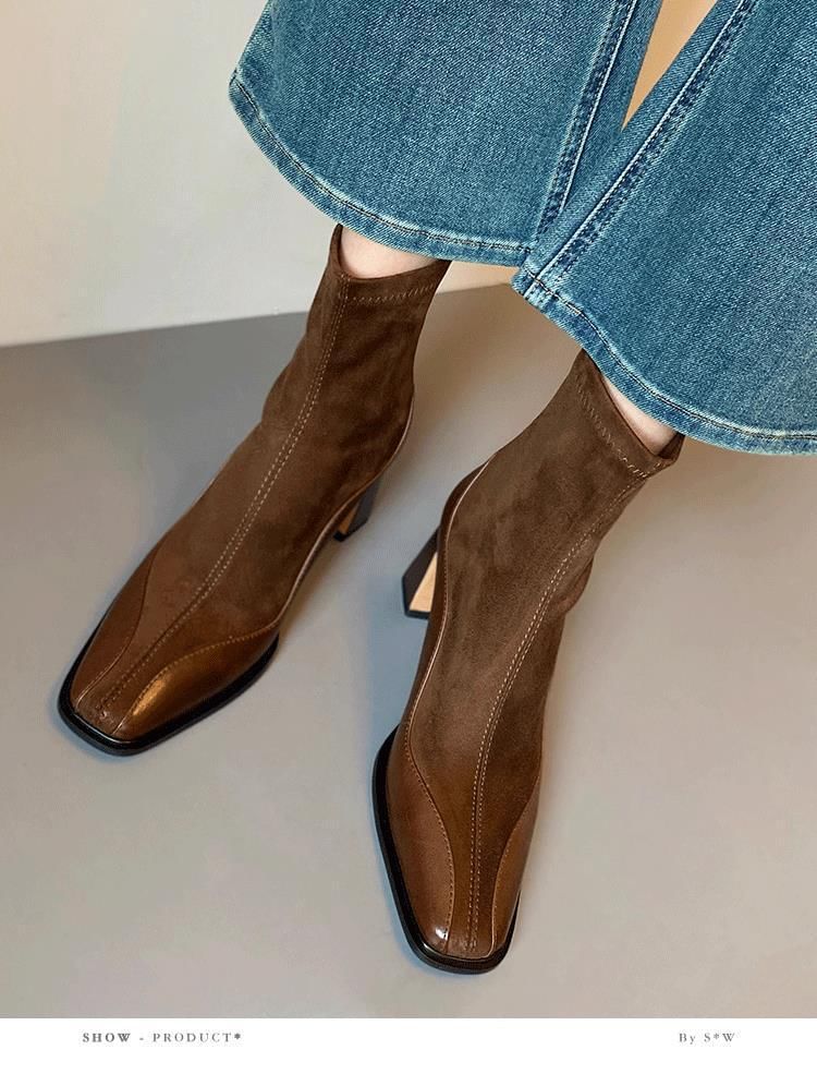 Sample Block Heel Faux Leather Short Boots