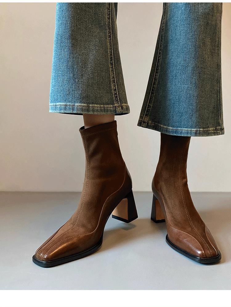 Sample Block Heel Faux Leather Short Boots