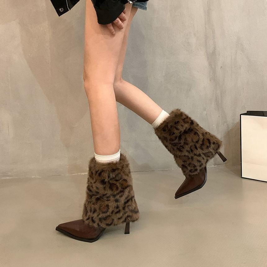 Sample High Heel Leopard Print Pointed Short Boots