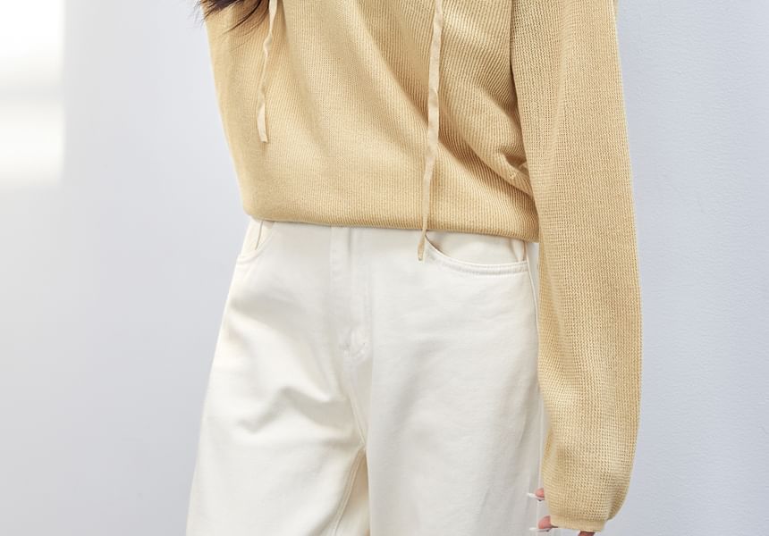 Knit Hoodie Two Two-Piece Mock V-Neck Tone