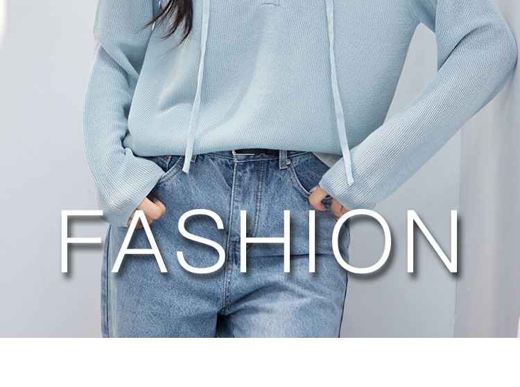 Knit Hoodie Two Two-Piece Mock V-Neck Tone