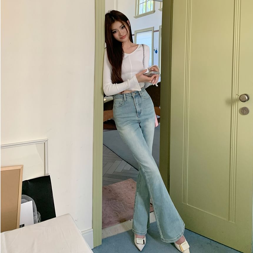 Jeans Rise High Washed Flared