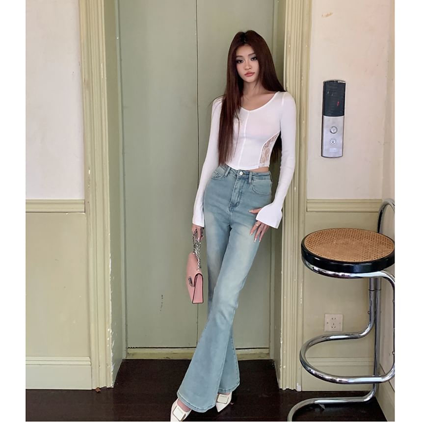 Jeans Rise High Washed Flared
