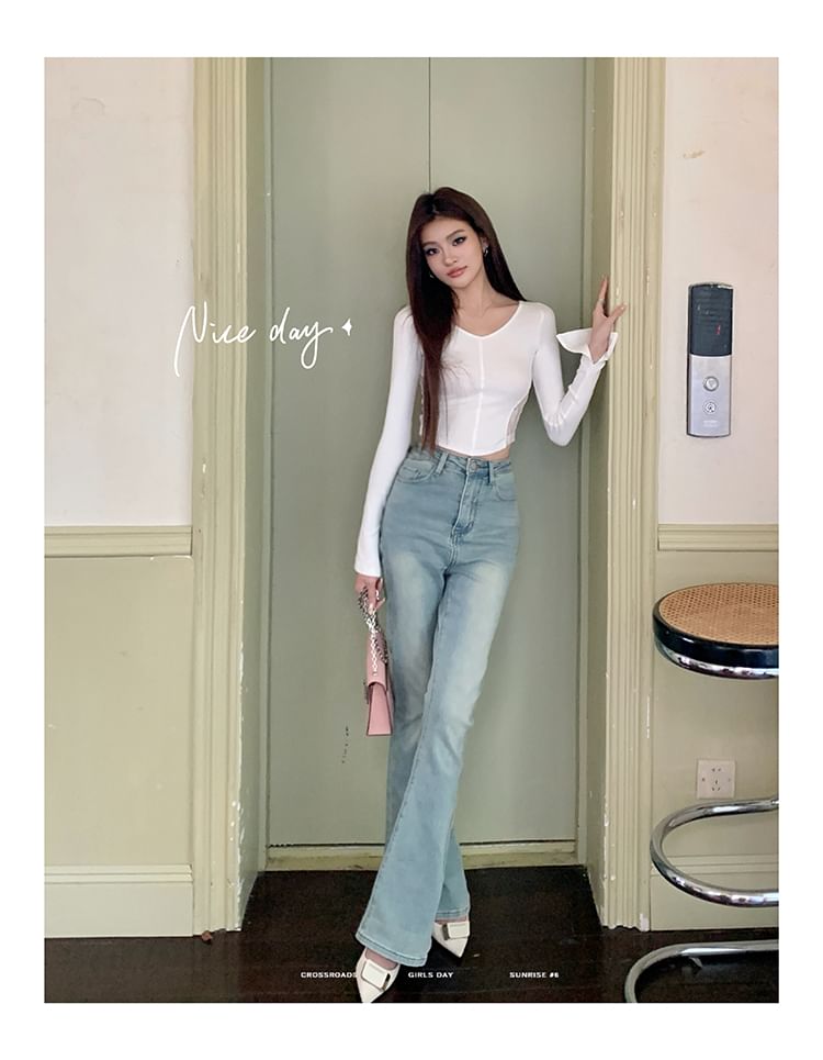 Jeans Rise High Washed Flared