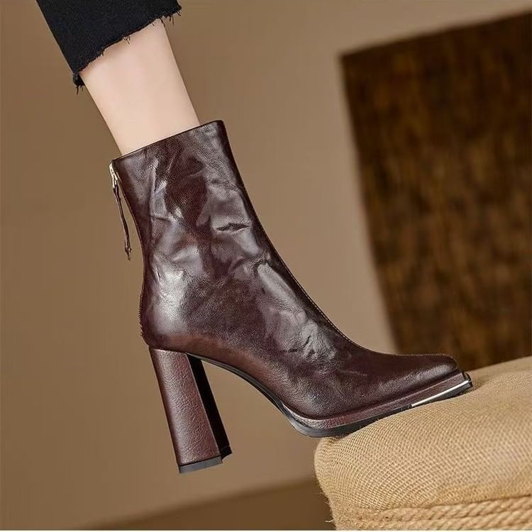 Chunky Heel Short Plain Boots