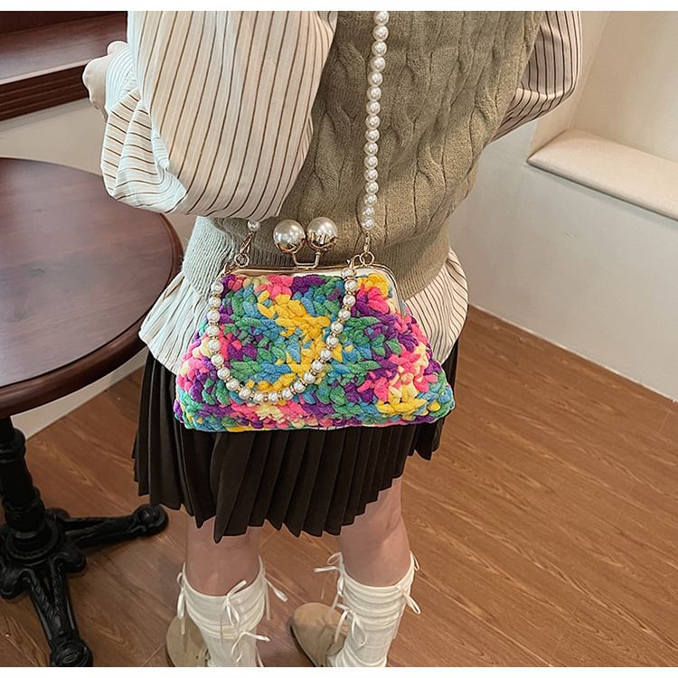 Patterned Faux Pearl Crossbody Bag