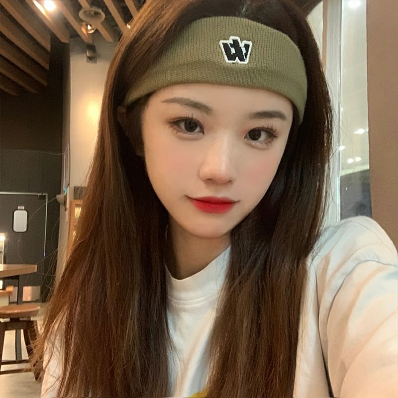Headband Lettering Knit Embroidered