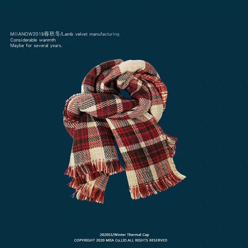 / Lettering Scarf Embroidered Plain Plaid