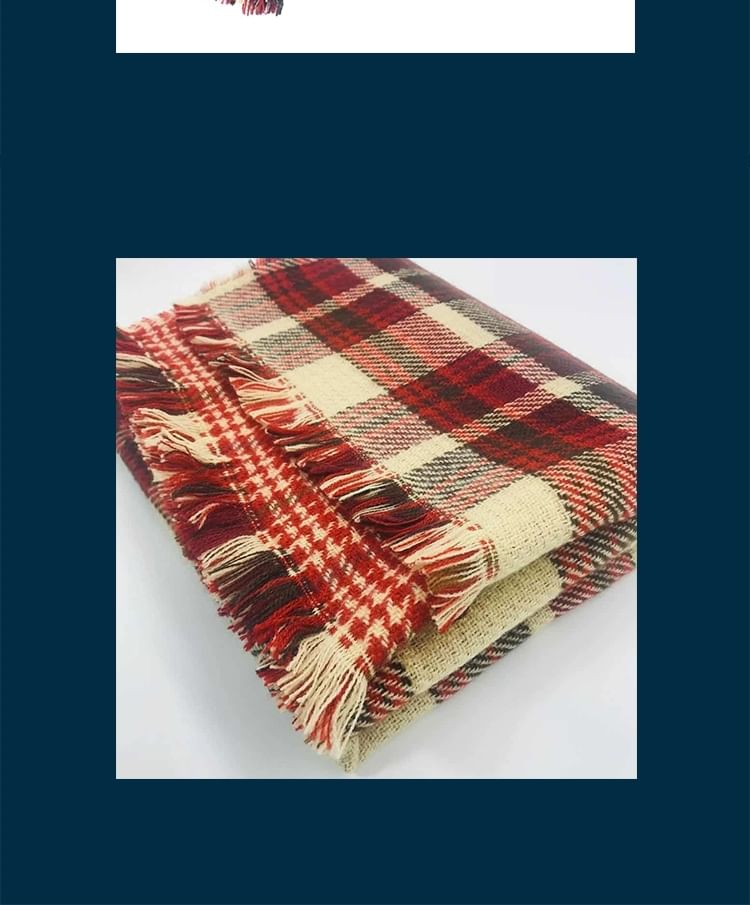 / Lettering Scarf Embroidered Plain Plaid