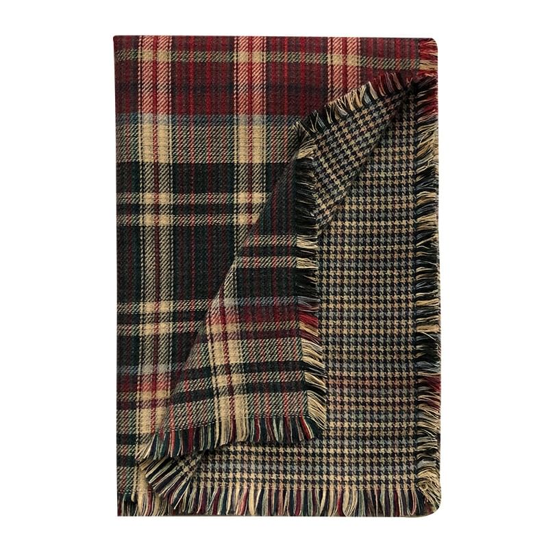 / Lettering Scarf Embroidered Plain Plaid