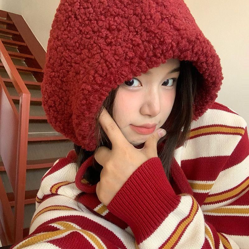 Tie-Up Fleece Beanie / Hat Cable Plain Knit
