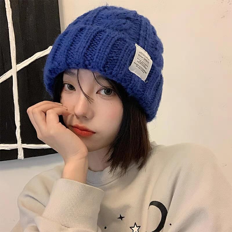 Tie-Up Fleece Beanie / Hat Cable Plain Knit