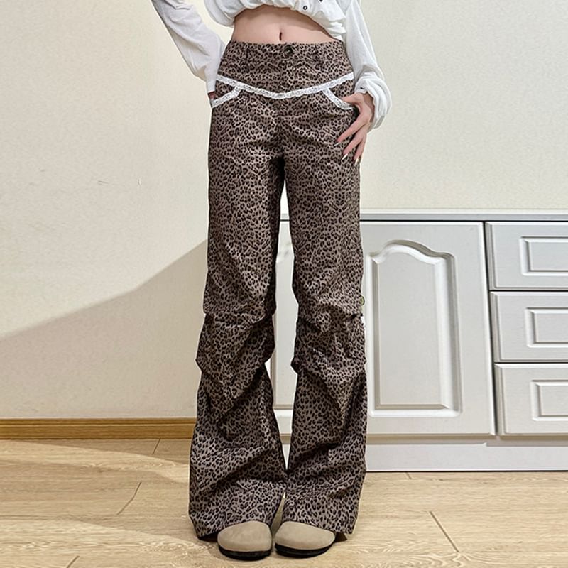 Pants Leopard Leg High Rise Wide