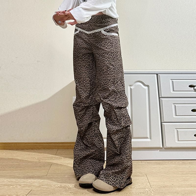 Pants Leopard Leg High Rise Wide