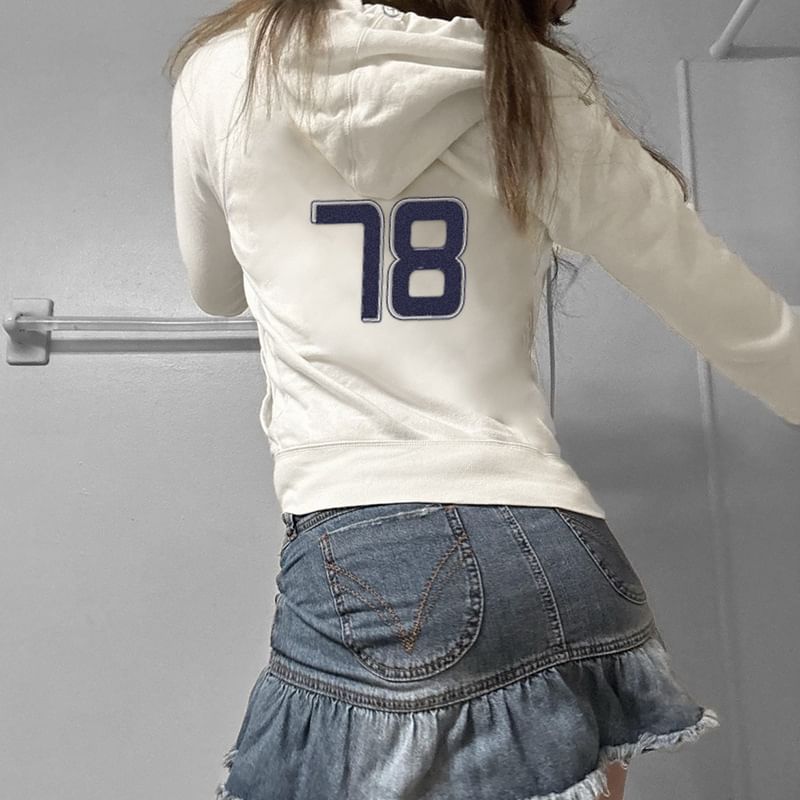 Hoodie Drawstring Numbering Up Zip