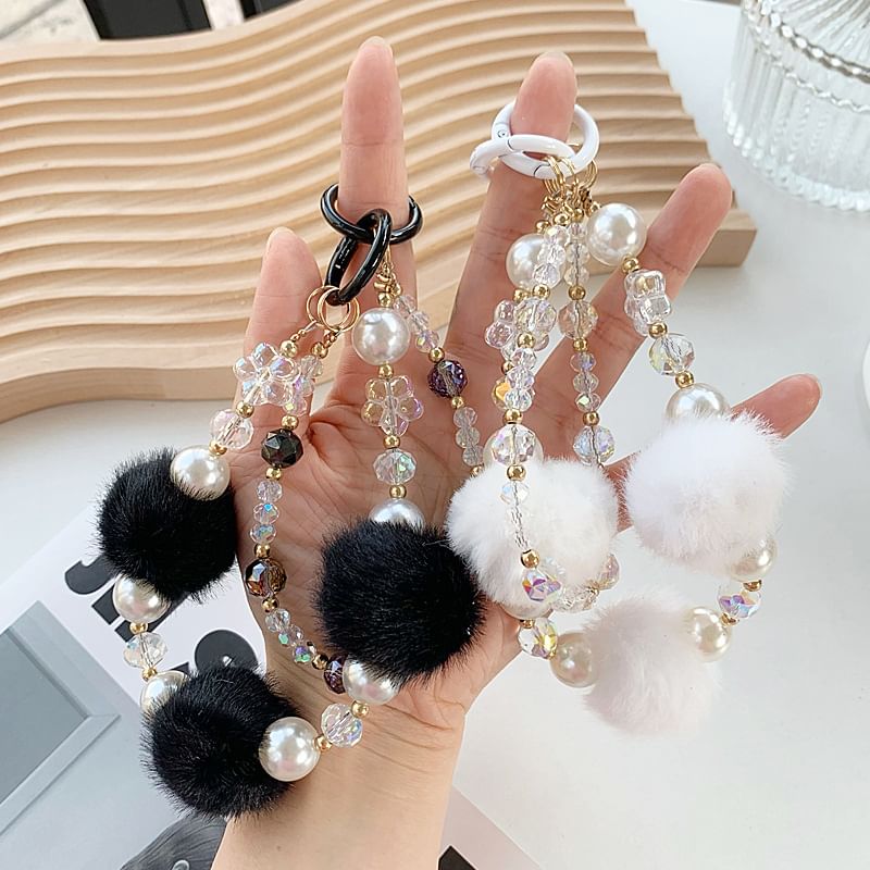 Pearl Strap Layered Faux Phone Pom