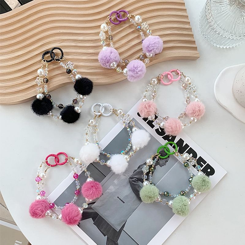 Pearl Strap Layered Faux Phone Pom