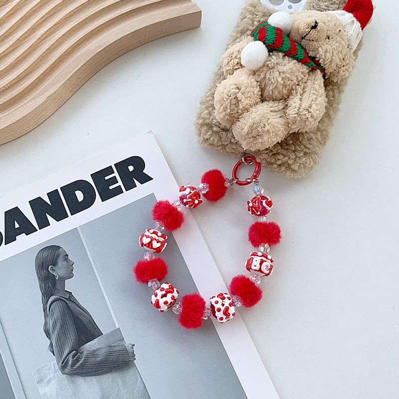 Phone Heart Strap Pom Bead