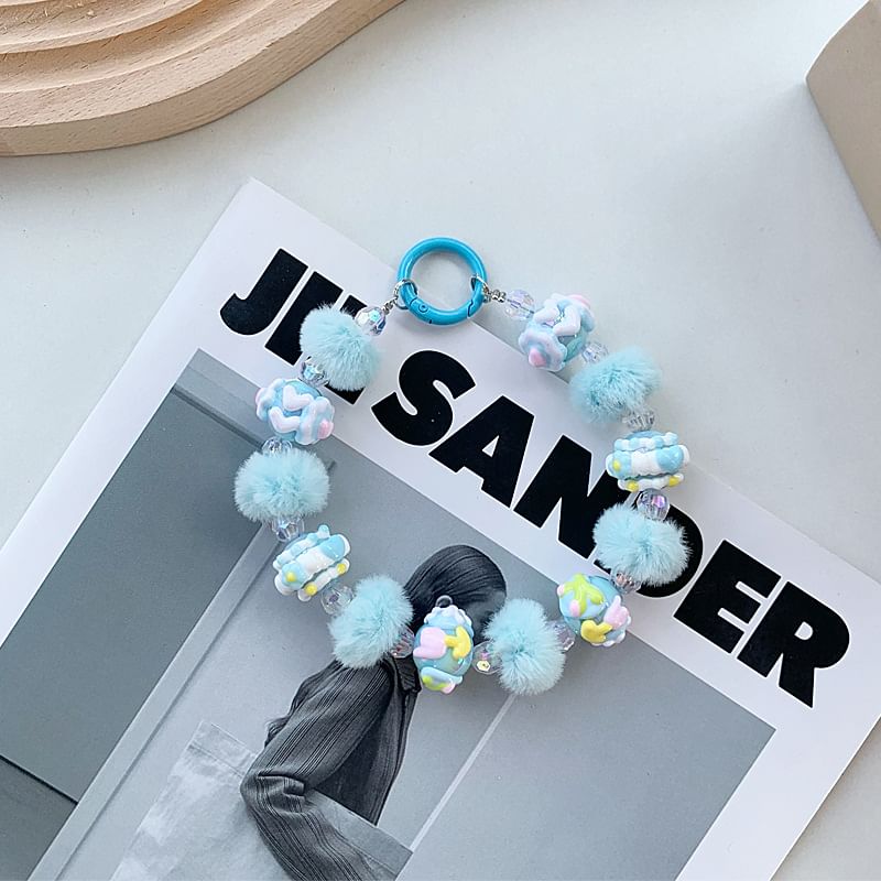 Phone Heart Strap Pom Bead