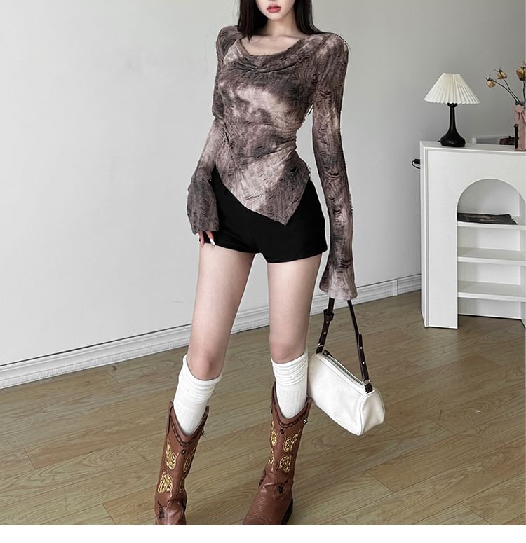 Tee Hem Long Distressed Sleeve V-Neck