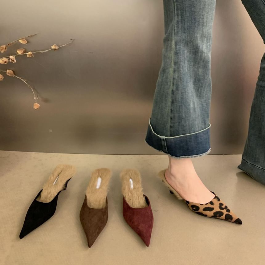 Sample Kitten Heel Pointed Toe Fleece-Lined Mules