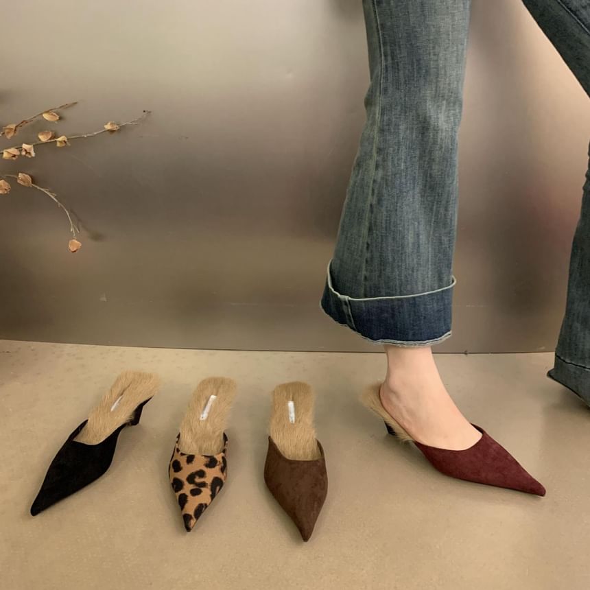 Sample Kitten Heel Pointed Toe Fleece-Lined Mules