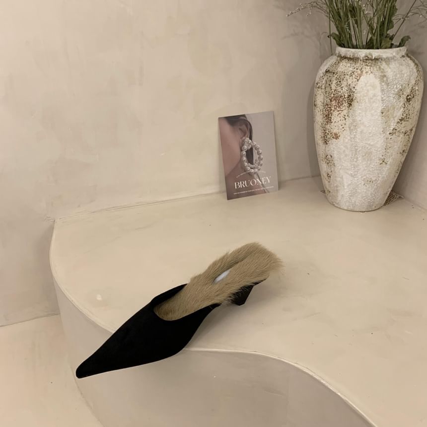 Sample Kitten Heel Pointed Toe Fleece-Lined Mules