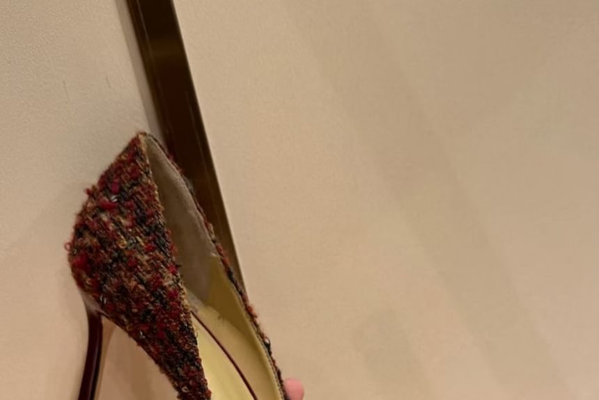 Sample Stiletto Pointed Toe Sequin Tweed Pumps