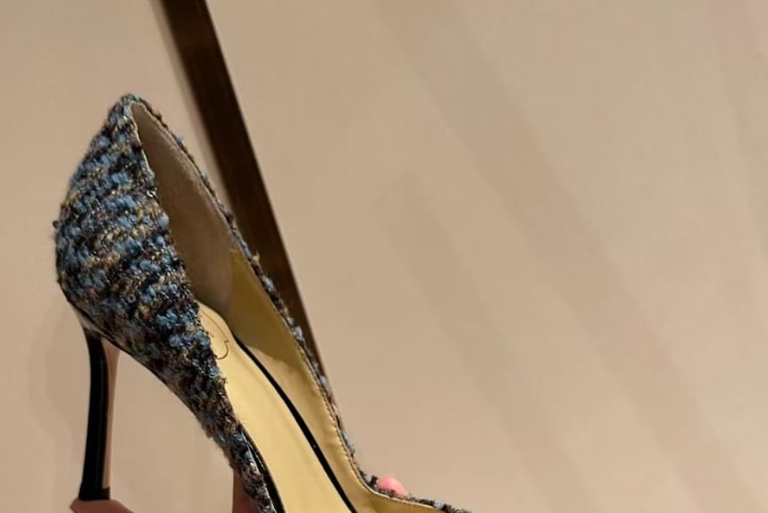 Sample Stiletto Pointed Toe Sequin Tweed Pumps