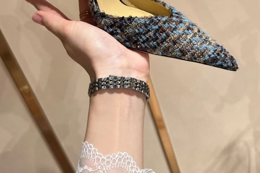 Sample Stiletto Pointed Toe Sequin Tweed Pumps