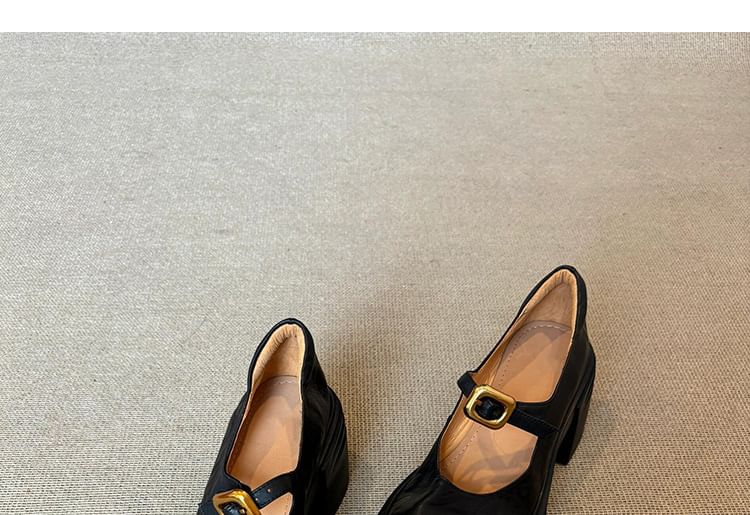 Sample Chunky Heel Plain Buckled Faux Leather Mary Jane Shoes
