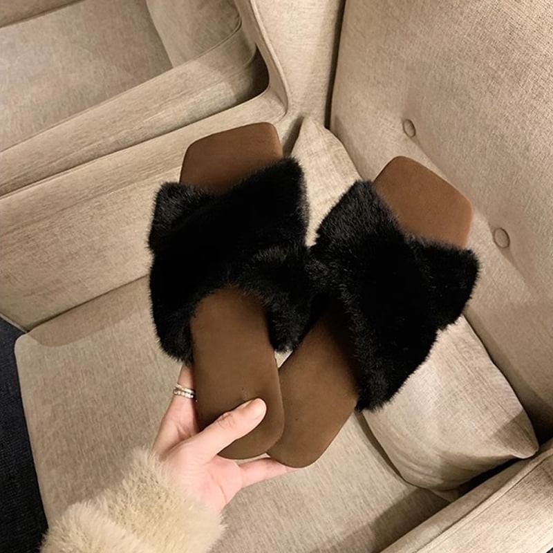 Band Slide Sandals Cross Fluffy