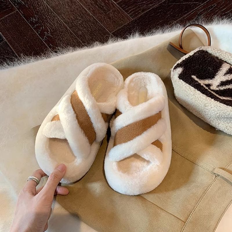 Sandals Plain Band Slide Fleece Cross