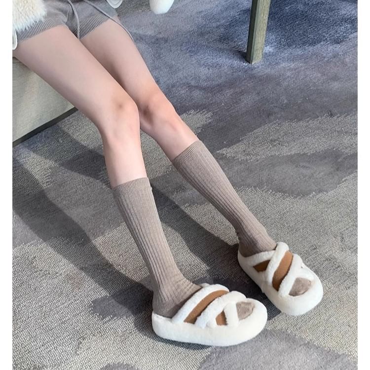 Sandals Plain Band Slide Fleece Cross