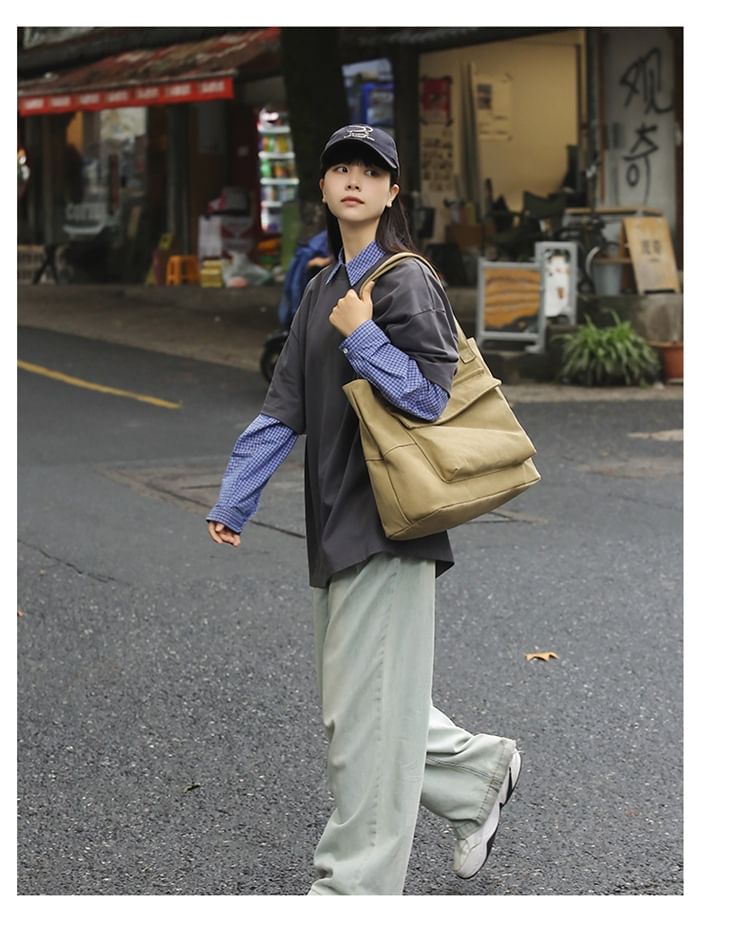 Plain Tote Canvas Flap Pocket Bag