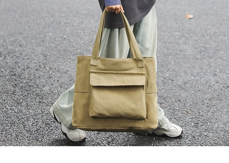 Plain Tote Canvas Flap Pocket Bag