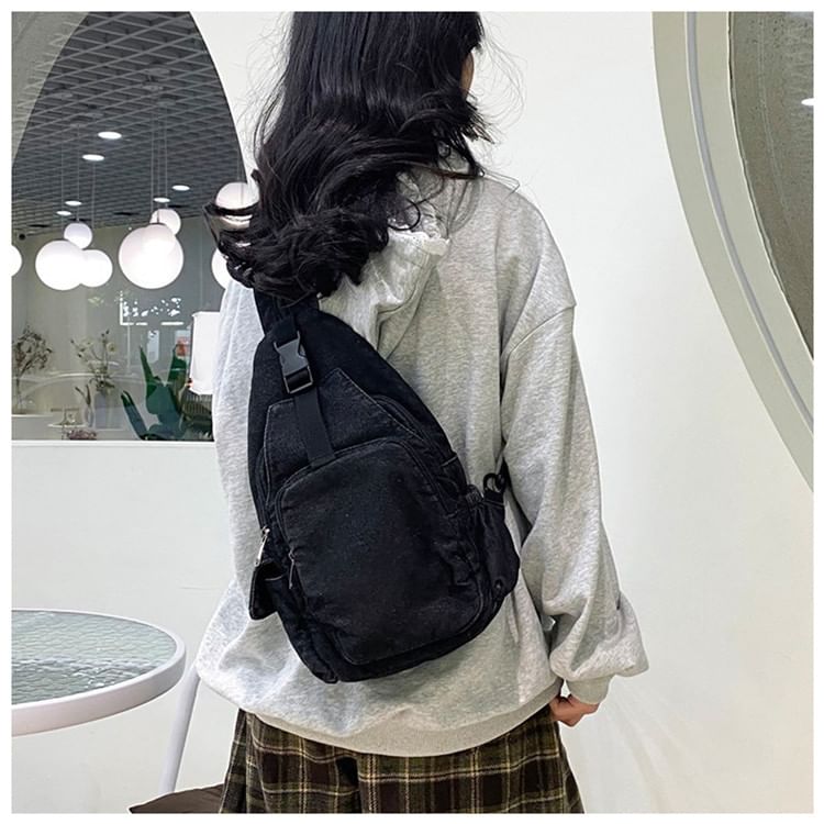 Buckle Denim Sling Bag