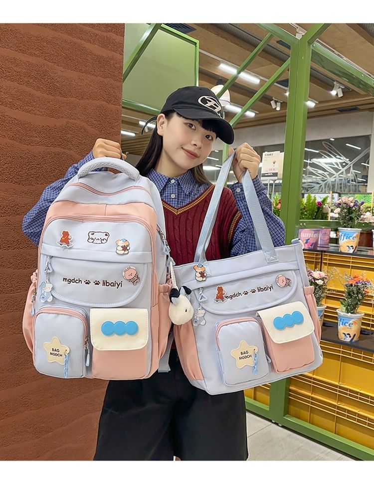 Sample Cartoon Embroidered Nylon Backpack / Tote Bag