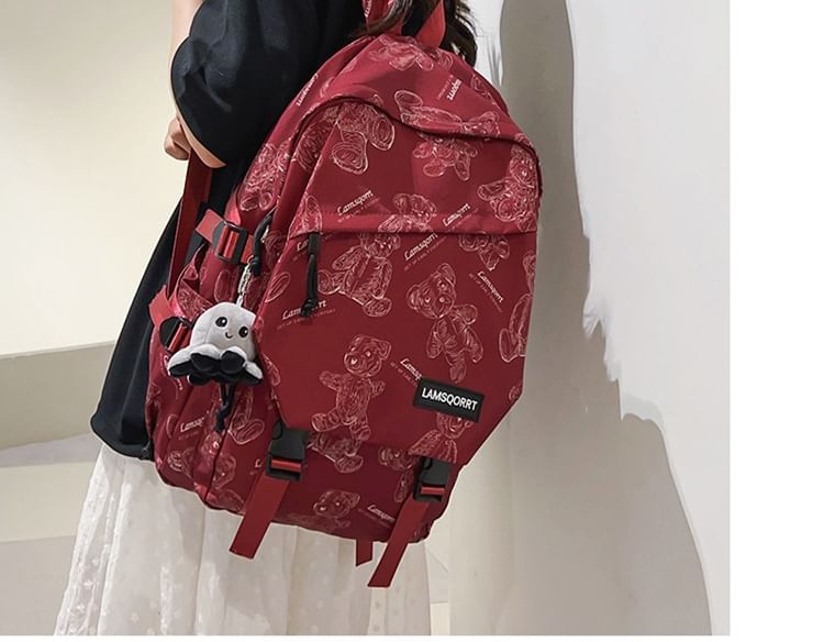 Wholesale Sample Bear Print Buckled Nylon Backpack