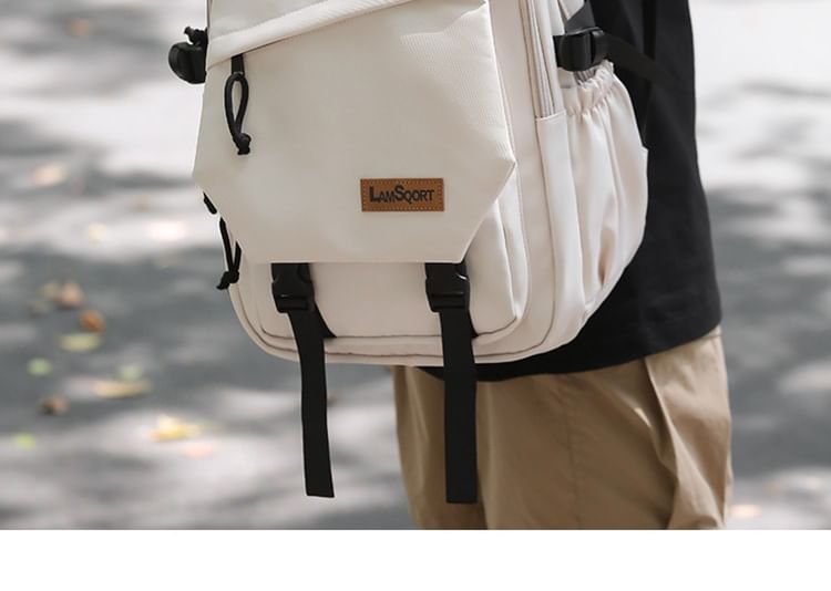 Sample Lettering Applique Buckled Nylon Backpack
